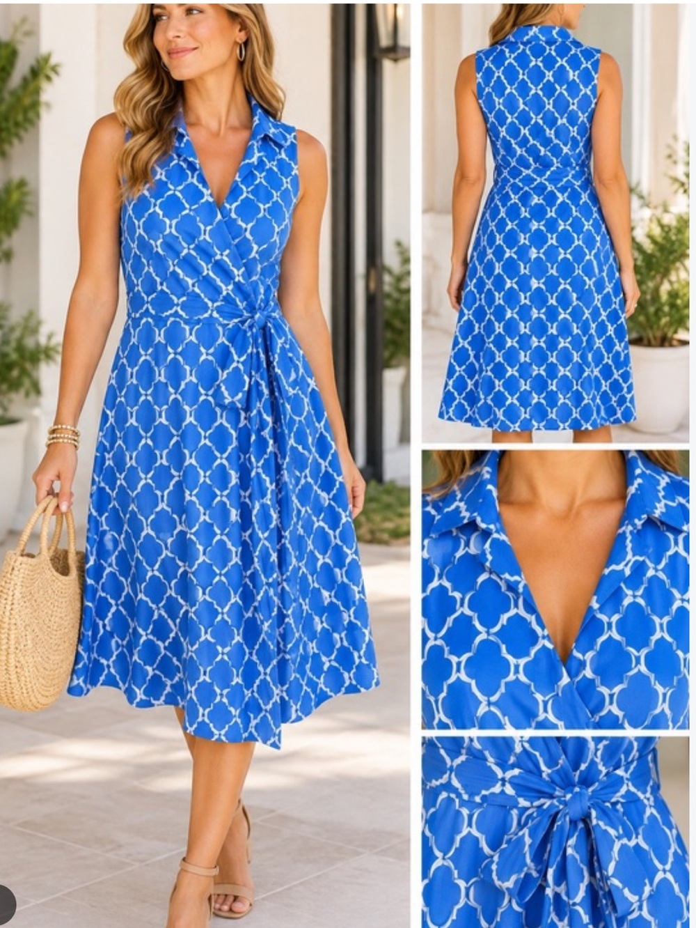 J.McLAUGHLIN Signature Catalina Cloth Sleeveless Wrap Dress Blue Size M